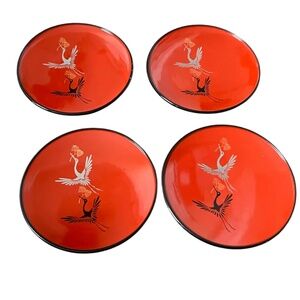 Vintage Japanese red lacquerware dishes, Can Be used as coasters hand-painted